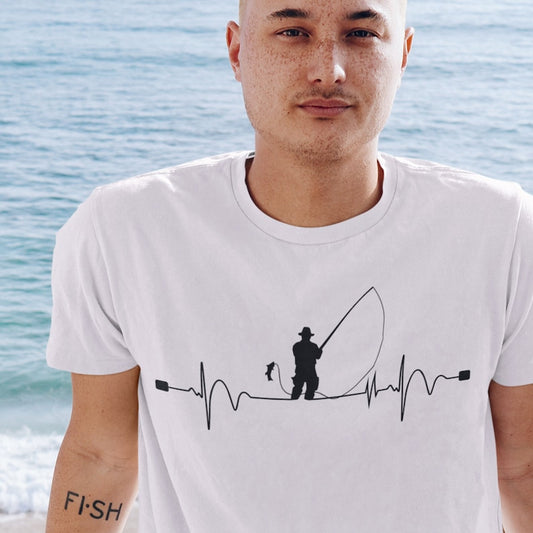 Fishing Heart Beat Pulse T-Shirt Fisherman Gift Angling Angler Catching Fish Fathers Day Daddy Grandad Gift Tee Mens Birthday Shirt