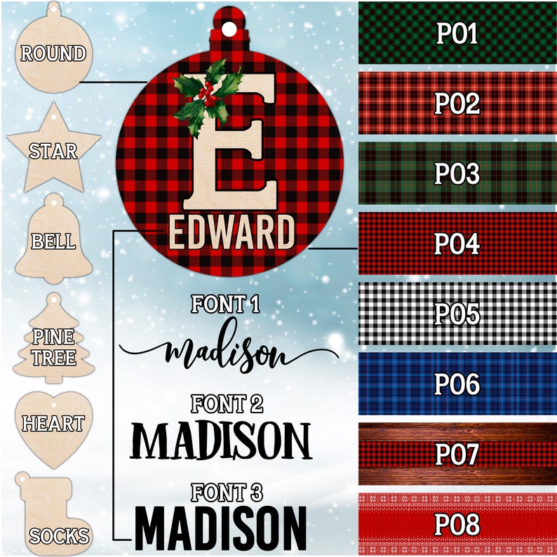 Personalized Ornaments w/Name, Custom ornament Tree Christmas Wood Ornament, Christmas Ornaments, Initial Ornaments, First Christmas Gifts