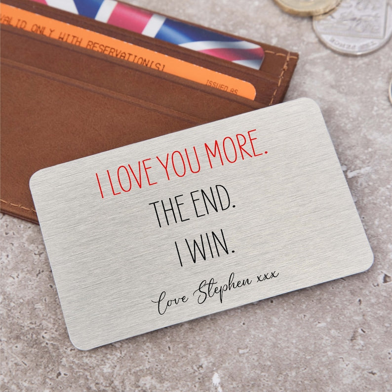 Personalised I Love You More Metal Wallet Card | Anniversary Gift for Him or Her | Christmas Gift for Boyfriend or Girlfriend, Husband