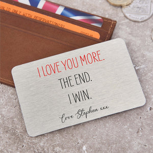 Personalised I Love You More Metal Wallet Card | Anniversary Gift for Him or Her | Christmas Gift for Boyfriend or Girlfriend, Husband