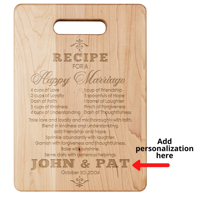 Custom Wedding Cutting Board l Recipe for Happy Marriage l Personalized Wedding Gift For Couples l For Newly Wed l Housewarming Gift Idea