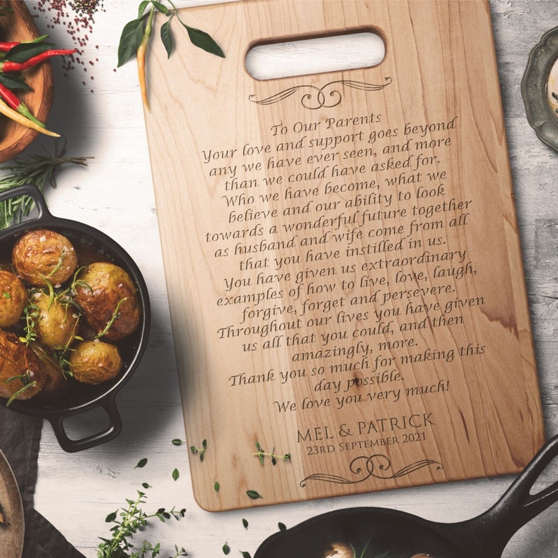 Wedding Gift for Parents from Bride and Groom Cutting Board l Unique Mother, Father In Law Wedding Gift l Custom Maple Cutting Board