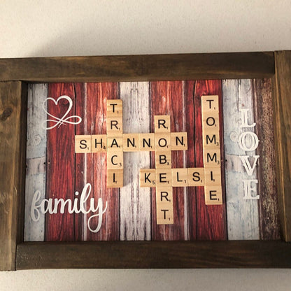 Scrabble Family Name Board | Personalized Frame | Scrabble Tile Wall Art | Rustic Farmhouse Decor
