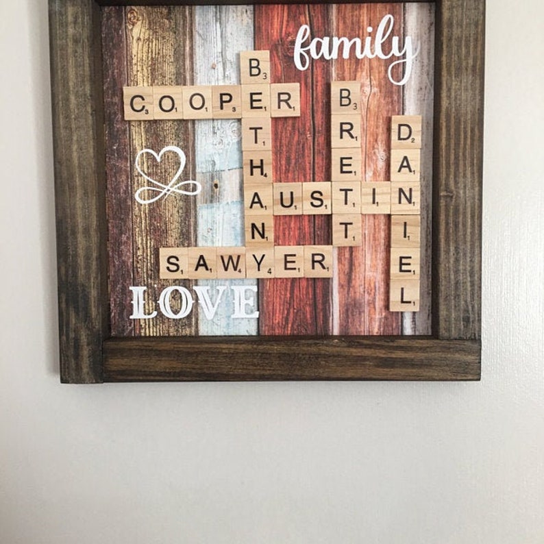 Scrabble Family Name Board | Personalized Frame | Scrabble Tile Wall Art | Rustic Farmhouse Decor