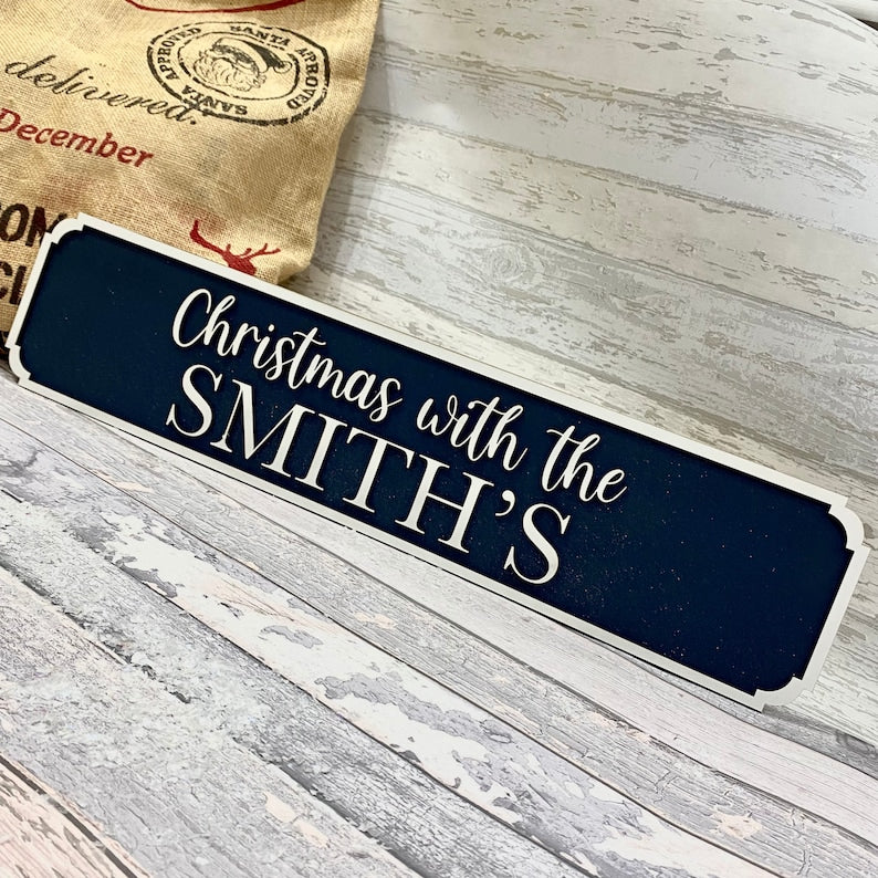Personalised Christmas Sign Holiday Decor Wall Family Name Street Sign Railway Gift