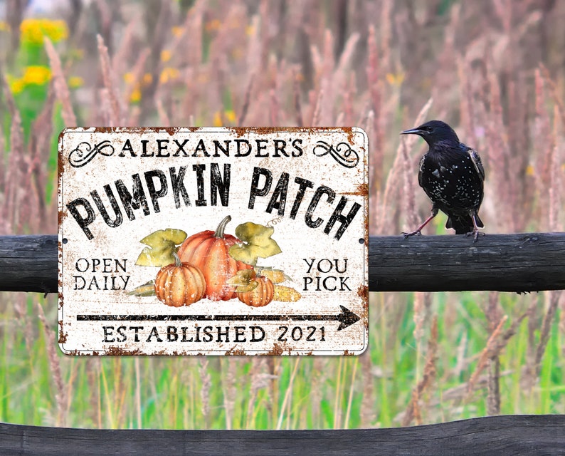 Custom Pumpkin Patch Farm Metal Sign Personalized Name Porch Patio Door Decoration For House Aluminum Indoor Outdoor Thanksgiving Fall Decor