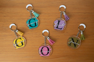 Personalised Acrylic Initial Keyring with Tassel: Custom Name Gift