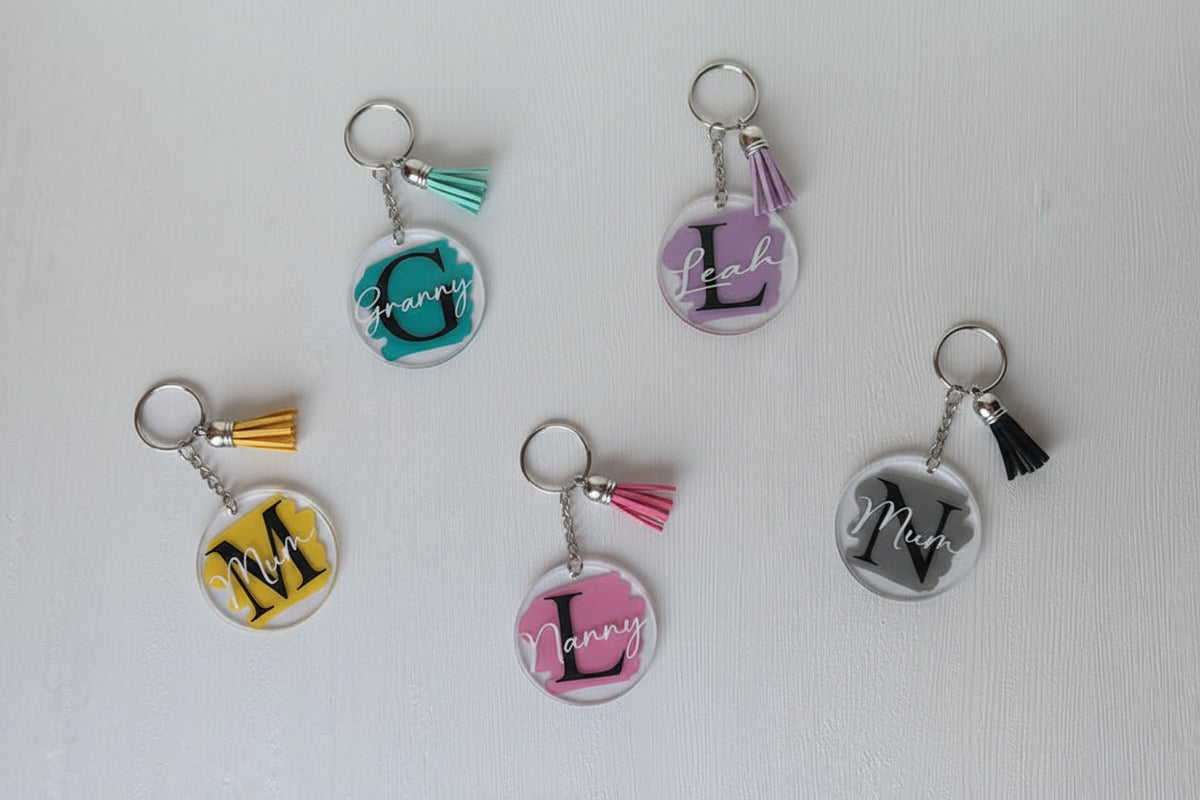 Personalised Acrylic Initial Keyring with Tassel: Custom Name Gift