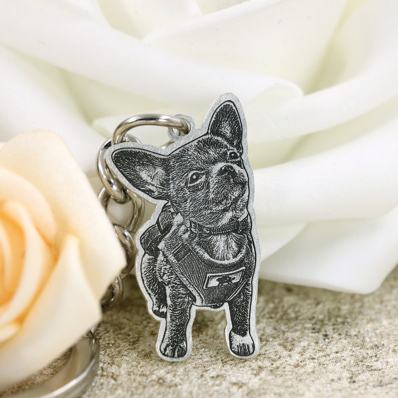Sliver Pet Portrait Keychain,Personalized Pet Dog Memorial Keyring,Photo keychain,Custom Lover Gift,Pet Memorial Gift,Dog Keychain