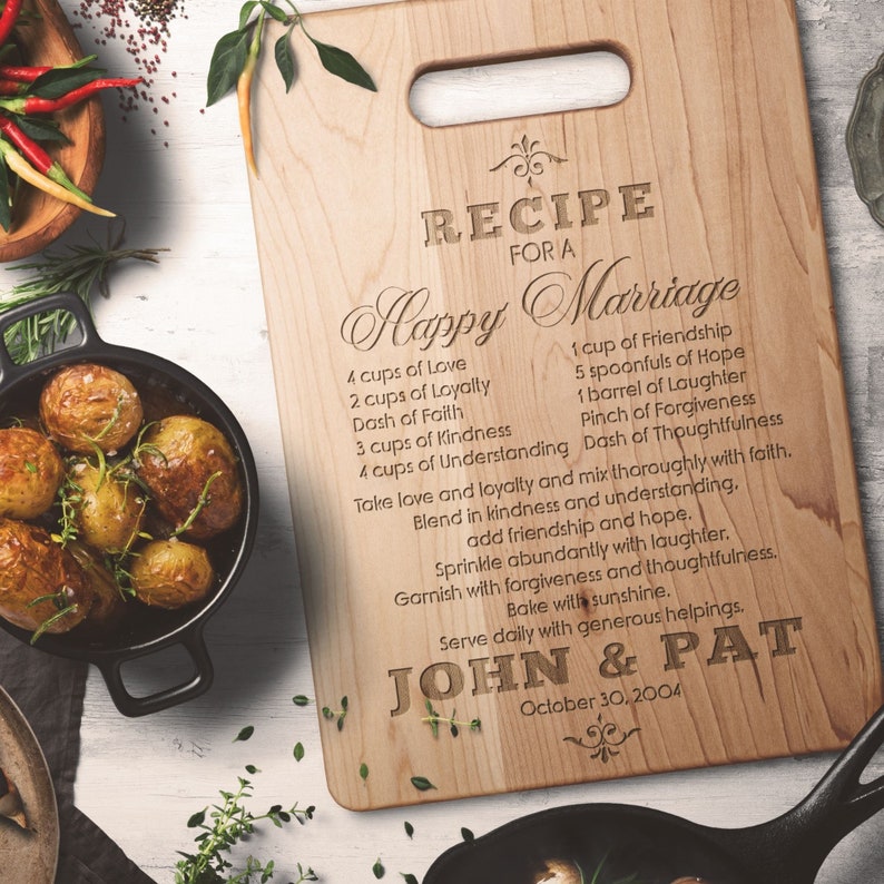 Custom Wedding Cutting Board l Recipe for Happy Marriage l Personalized Wedding Gift For Couples l For Newly Wed l Housewarming Gift Idea