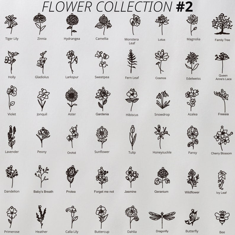 Custom Name Necklace with Birth Flower, Personalized Flower Jewelry Gift for Her, Handmade Birthday gift, Bridesmaid Gift for Mother's Day