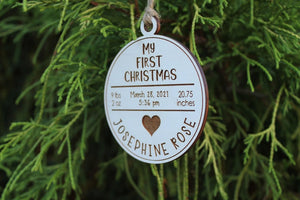 Babys First Christmas Ornament | Custom Engraved Wooden Ornament | My first Christmas Ornament | New Baby gift | Personalized Ornament