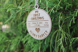 Babys First Christmas Ornament | Custom Engraved Wooden Ornament | My first Christmas Ornament | New Baby gift | Personalized Ornament