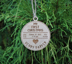 Babys First Christmas Ornament | Custom Engraved Wooden Ornament | My first Christmas Ornament | New Baby gift | Personalized Ornament