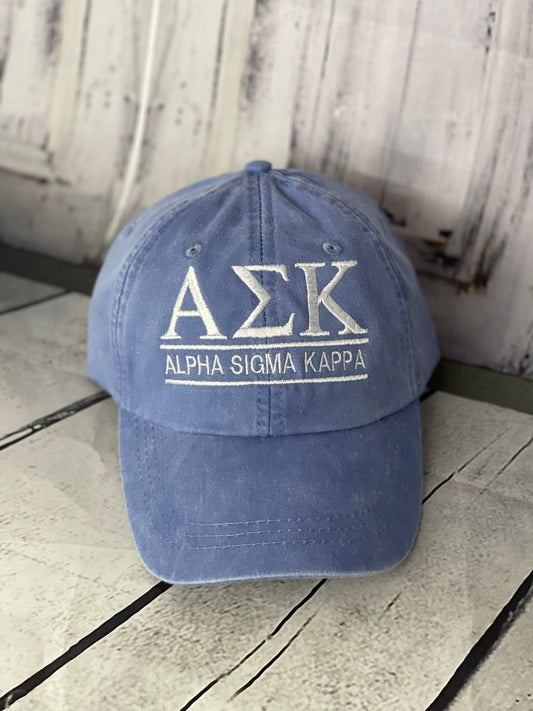 Alpha Sigma Kappa, Monogrammed hat, Fraternity hat, distressed hat, personalized hat, custom hat, unstructured hat, sorority hat il_794xN.3475565987_aqk8_1.jpg