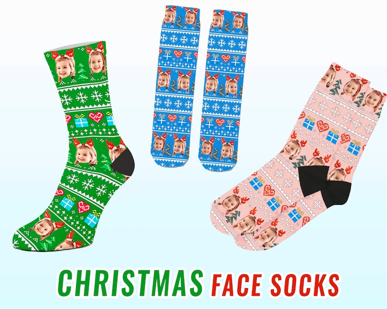 Personalized Christmas Face Socks, Custom Face on Socks, Family Face on Socks, Christmas Gifts