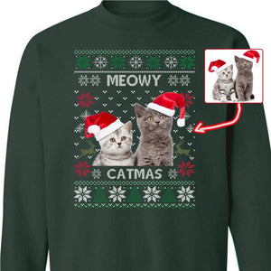 Meowy Christmas Sweater, Custom Funny Cat Photo Ugly Xmas Sweater, Custom Christmas Gift for Cat Owners, Personalized Pet Picture Sweatshirt il_794xN.3490374128_kd1j.jpg