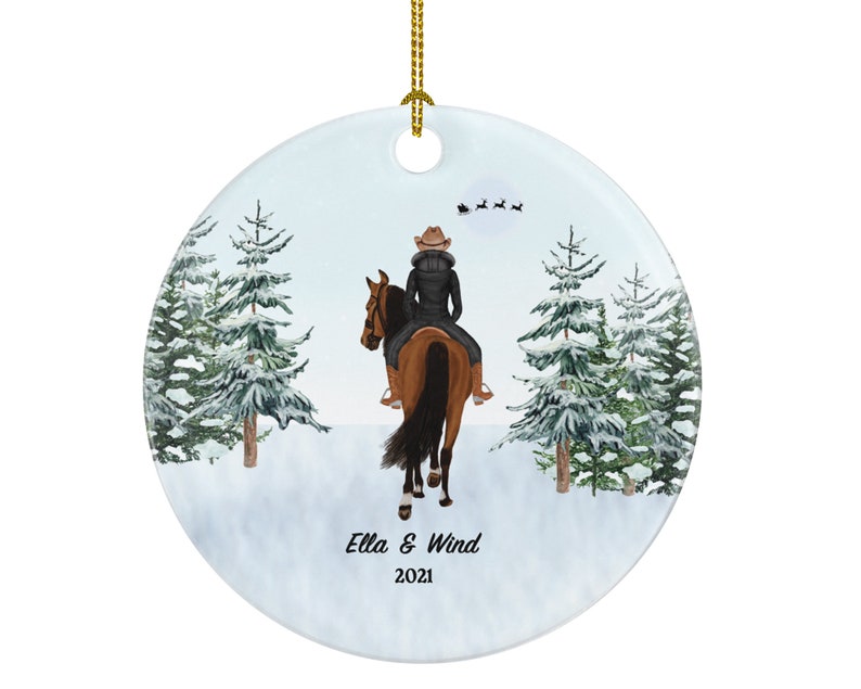 Riding a Horse Rider Christmas Ornament Personalized | Custom Names Horse Lover Gift Girl Female on a Horse