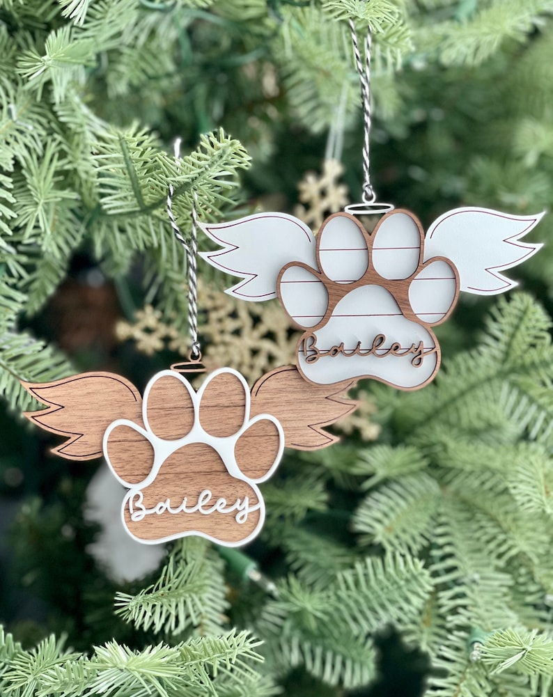 Pet Memorial Ornament, Paw with Wings Christmas Ornament, Shiplap Paw Ornament, Pet Angel Paw Ornament, Personalized Wood Ornament
