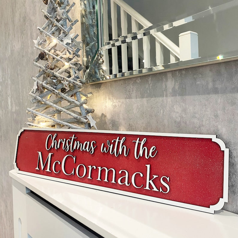 Personalised Christmas Sign Holiday Decor Wall Family Name Street Sign Railway Gift