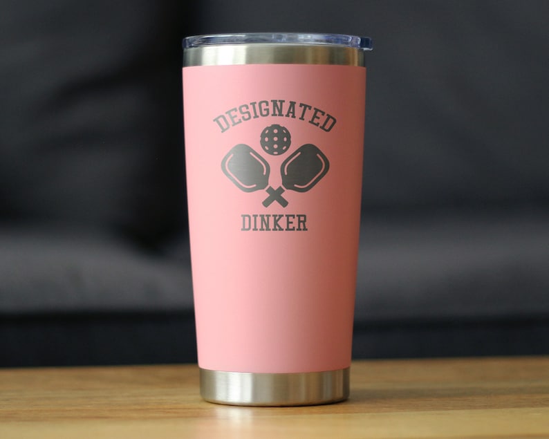 Designated Dinker - Insulated Coffee Tumbler Cup with Sliding Lid - Stainless Steel Insulated Mug - Funny Pickleball Themed Gifts and Decor