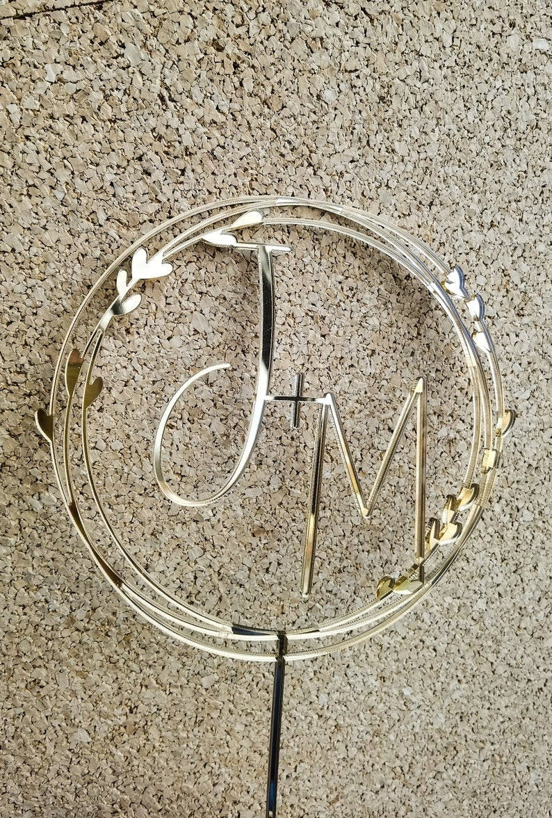 Gold monogram wedding cake topper Personalized,Custom initials cake topper,Mr and Mrs cake topper, Anniversary Baptism cake topper
