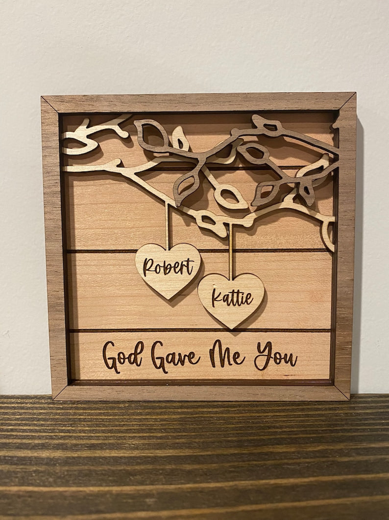 Personalized Wooden Sign | Couples Custom Wood Sign | Anniversary Gift | Personalized Wedding Gift | Valentine Wood Layer Frame Sign | Couples Names Sign