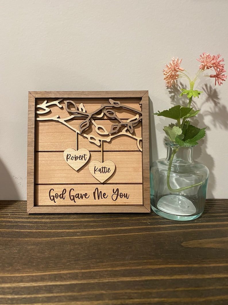 Personalized Wooden Sign | Couples Custom Wood Sign | Anniversary Gift | Personalized Wedding Gift | Valentine Wood Layer Frame Sign | Couples Names Sign