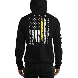 Dispatcher Hoodie Name Print on Sleeve Personalized Distressed USA Flag 911 Dispatcher Gift Thin Yellow Line American Flag Customized