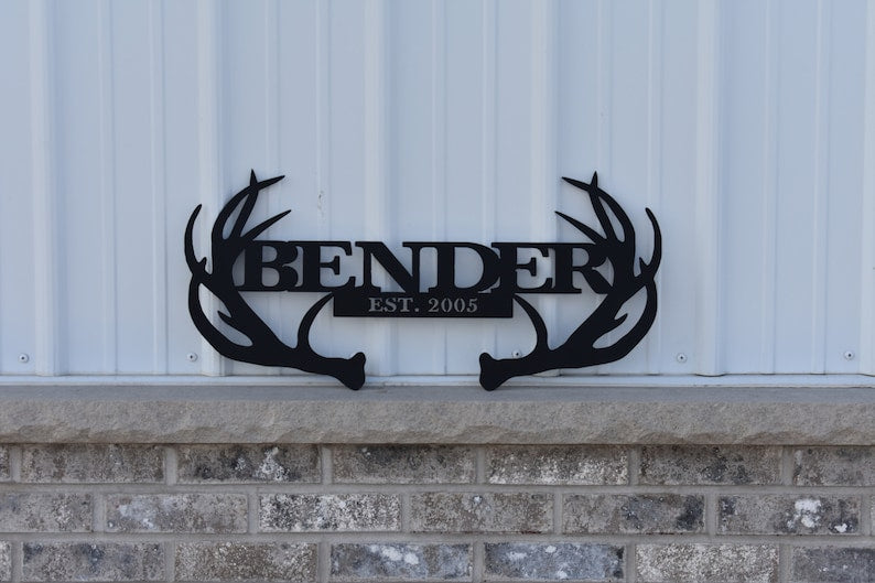 Customizable Deer Antler Family Monogram Sign | Metal Artwork
