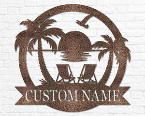 Custom Beach Decor | Nautical Decor | Lake House Decor | Summer Beach House Sign | Metal Coastal Decor | Outdoor Sign Sunset Beach Monogram