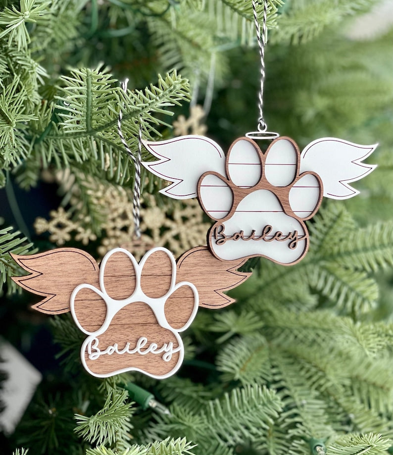 Pet Memorial Ornament, Paw with Wings Christmas Ornament, Shiplap Paw Ornament, Pet Angel Paw Ornament, Personalized Wood Ornament