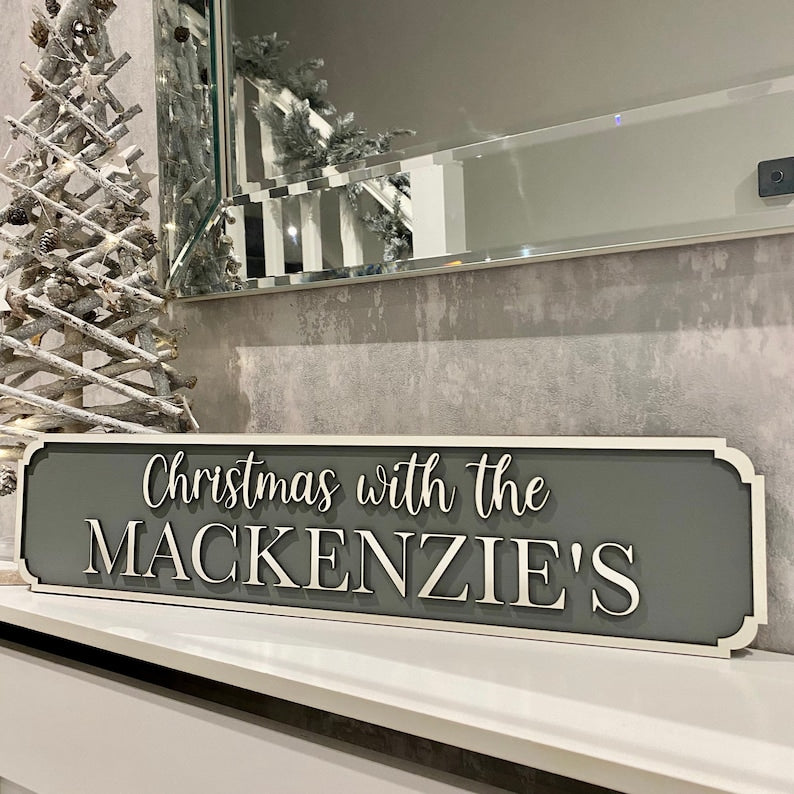 Personalised Christmas Sign Holiday Decor Wall Family Name Street Sign Railway Gift