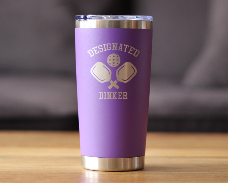 Designated Dinker - Insulated Coffee Tumbler Cup with Sliding Lid - Stainless Steel Insulated Mug - Funny Pickleball Themed Gifts and Decor