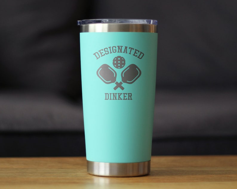 Designated Dinker - Insulated Coffee Tumbler Cup with Sliding Lid - Stainless Steel Insulated Mug - Funny Pickleball Themed Gifts and Decor