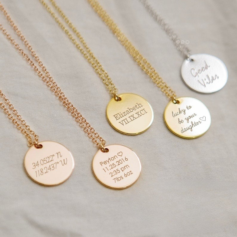 Personalized Handmade Medallion Pendant Custom Name Coin Necklace Jewelry Charm Necklace Back to College Gift Initial Disc
