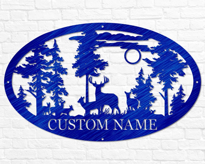 Personalized Oval Deer Metal Cabin Sign, Outdoor Hunting, Deer Hunter Gift, Custom Family Name Sign, Last Name Deer Monogram Cabin Decor