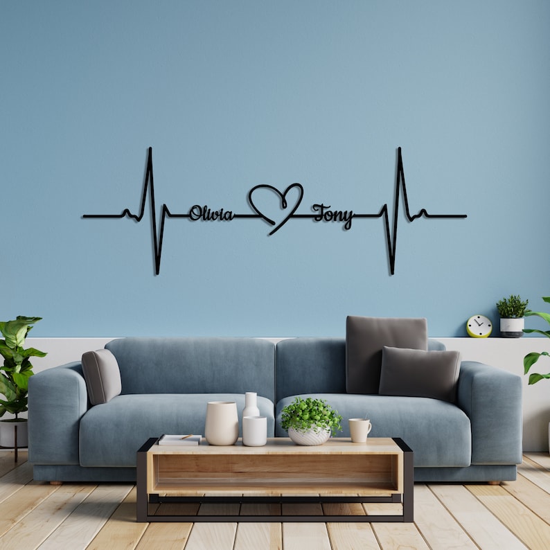 Metal Customized Names Heartbeat Sign, Personalized Heart Names, Valentine Day Gift for Couple, Heartbeat Metal Wall Art, Metal Gift for Her