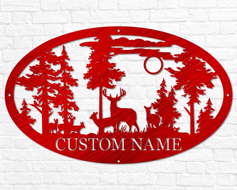 Personalized Oval Deer Metal Cabin Sign, Outdoor Hunting, Deer Hunter Gift, Custom Family Name Sign, Last Name Deer Monogram Cabin Decor