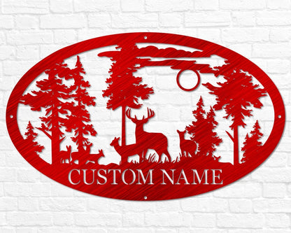 Personalized Oval Deer Metal Cabin Sign, Outdoor Hunting, Deer Hunter Gift, Custom Family Name Sign, Last Name Deer Monogram Cabin Decor