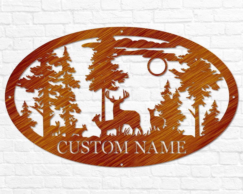 Personalized Oval Deer Metal Cabin Sign, Outdoor Hunting, Deer Hunter Gift, Custom Family Name Sign, Last Name Deer Monogram Cabin Decor