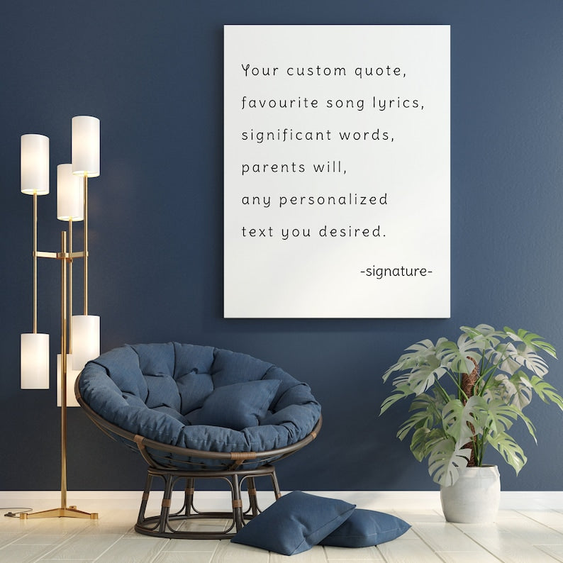 Custom Quote Framed Canvas Print - Personalized Motivational Positive Wall Decor - Create Your Own Gift With Song Lyrics Text