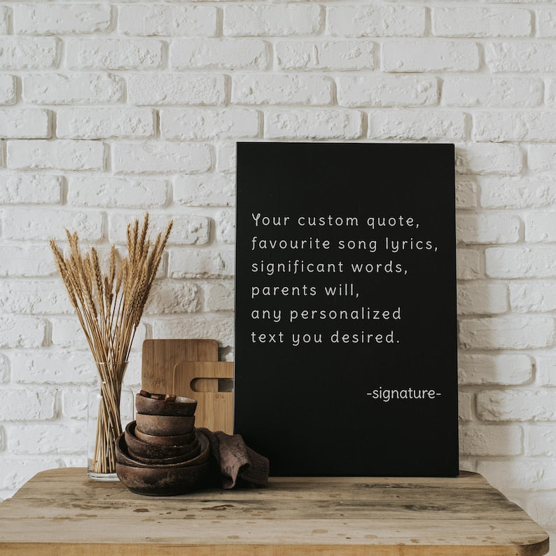 Custom Quote Framed Canvas Print - Personalized Motivational Positive Wall Decor - Create Your Own Gift With Song Lyrics Text