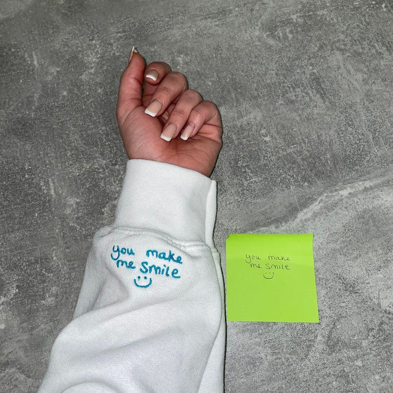 Custom Your Handwriting Embroidered Sweatshirt, Embroidered Couple Message Shirt, Couple Matching Sweatshirt, Personalized Gift For Him Her