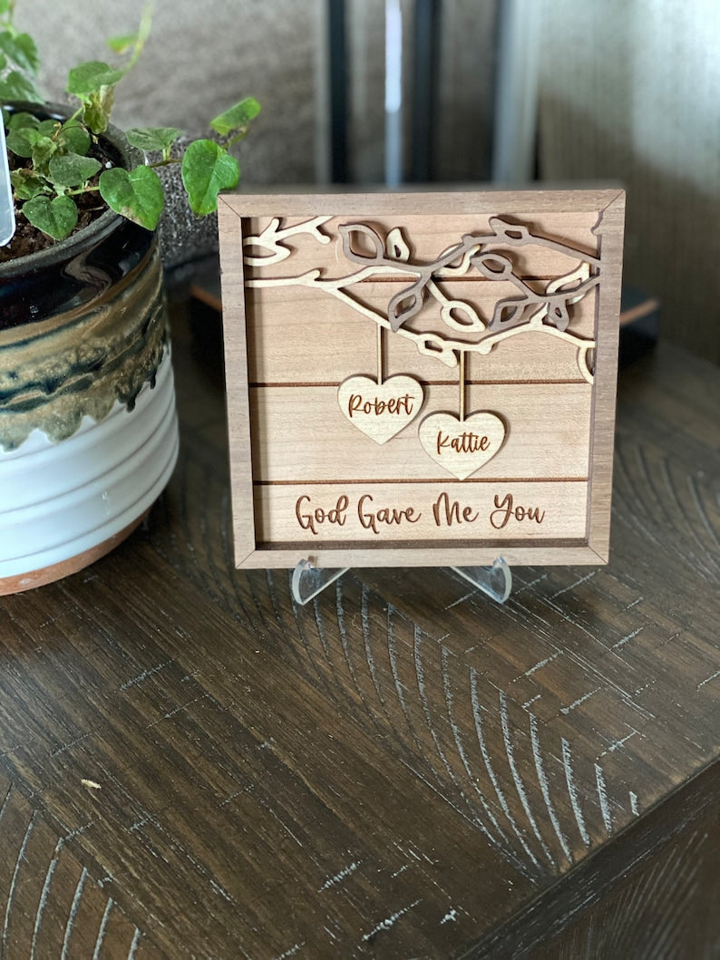 Personalized Wooden Sign | Couples Custom Wood Sign | Anniversary Gift | Personalized Wedding Gift | Valentine Wood Layer Frame Sign | Couples Names Sign