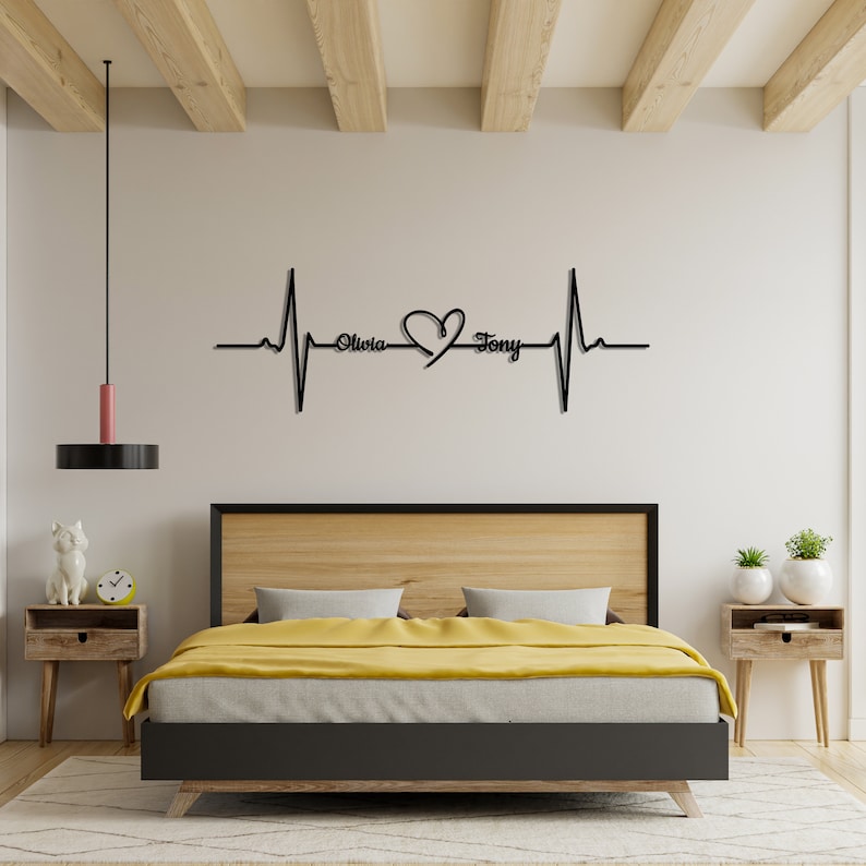 Metal Customized Names Heartbeat Sign, Personalized Heart Names, Valentine Day Gift for Couple, Heartbeat Metal Wall Art, Metal Gift for Her