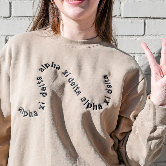 Swirly Sorority Chapter Greek Letter Sweatshirt / Independent Trading Co Crew Neck Sweatshirt / Big Little Family Letter Sweatshirts il_794xN.3682663761_c9ru.jpg