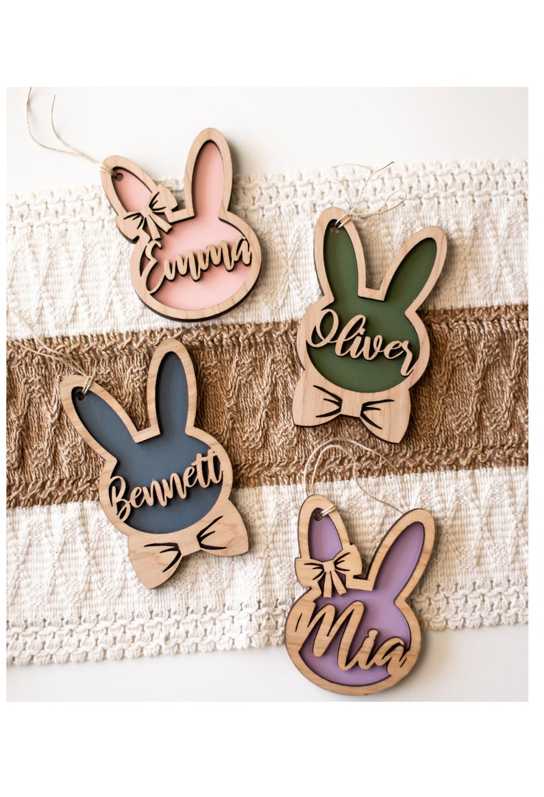 Personalized Bunny Easter Basket Tag Custom Easter Place Card Name Easter Basket Name Charm Kid Easter Basket Child Gift