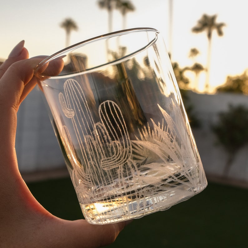 Personalized Desert Cocktail Glass - Add Name, Desert Wedding Glasses, Cactus Themed Whiskey & Tequila Glass, Wedding Favors, Design: CACTUS