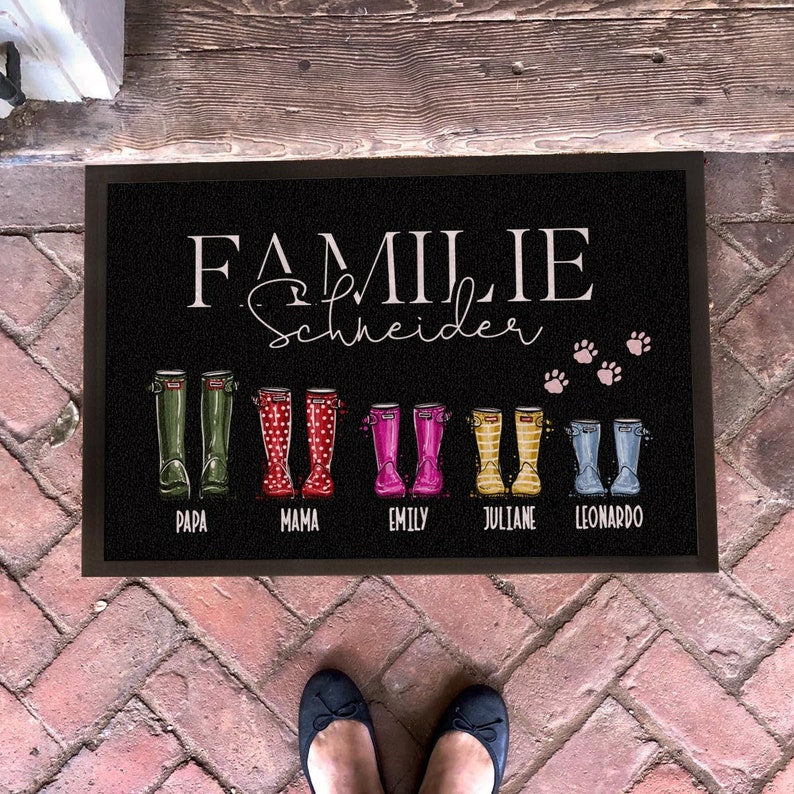 Personalized Doormat Boots - Completely Customized For Family With Family Name And Family Members